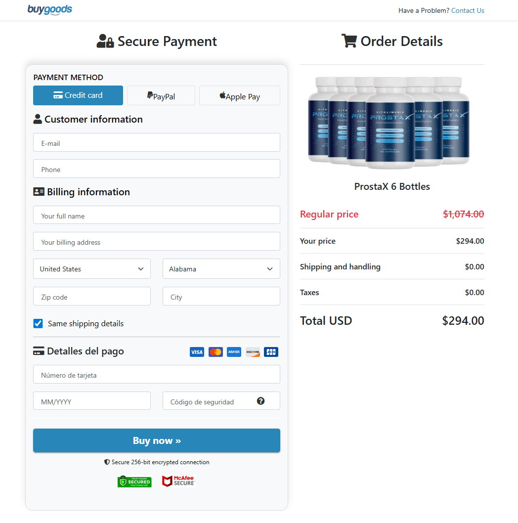 ProstaX order page